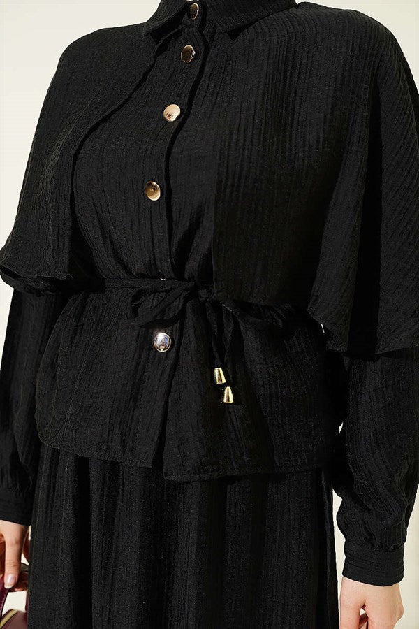 Cape, Blouse and Skirt 2 Piece Set, Black