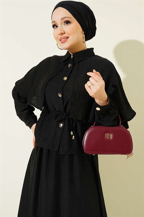 Cape, Blouse and Skirt 2 Piece Set, Black