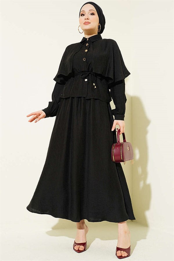 Cape, Blouse and Skirt 2 Piece Set, Black