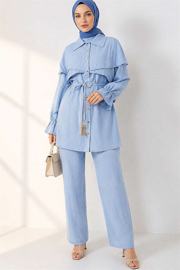 2 Piece Set with Cape Detail and Buttons, Baby Blue