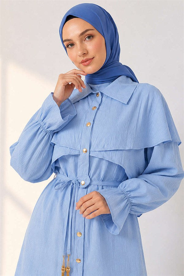 2 Piece Set with Cape Detail and Buttons, Baby Blue