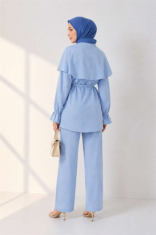 2 Piece Set with Cape Detail and Buttons, Baby Blue