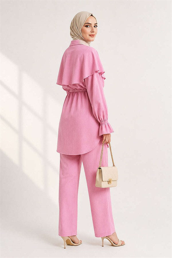Pink Buttoned Cape 2 Piece Set
