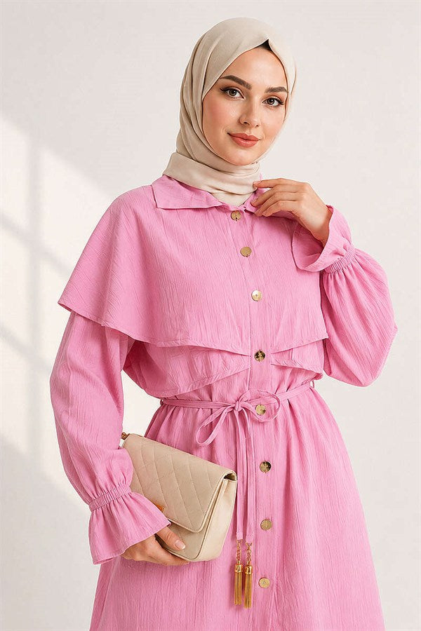 Pink Buttoned Cape 2 Piece Set