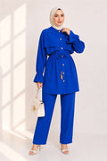 2 Piece Set with Detailed Buttoned Cape in Saks