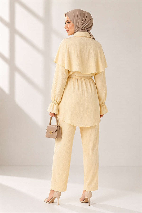 2 Piece Set in Yellow with Detailed Cape and Buttons