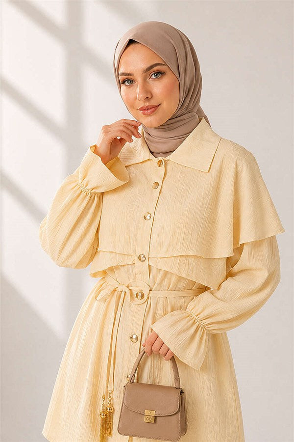 2 Piece Set in Yellow with Detailed Cape and Buttons