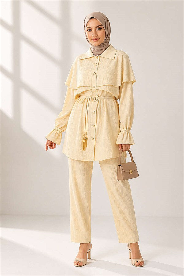 2 Piece Set in Yellow with Detailed Cape and Buttons