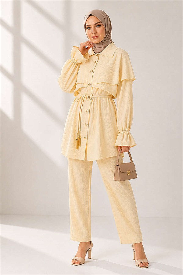 2 Piece Set in Yellow with Detailed Cape and Buttons