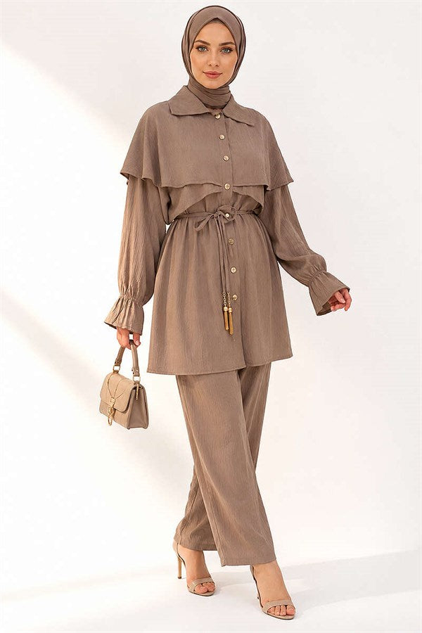 Mink Cape 2 Piece Set with Detailed Buttons