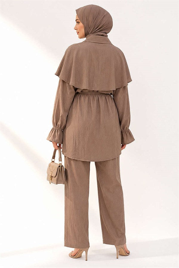Mink Cape 2 Piece Set with Detailed Buttons