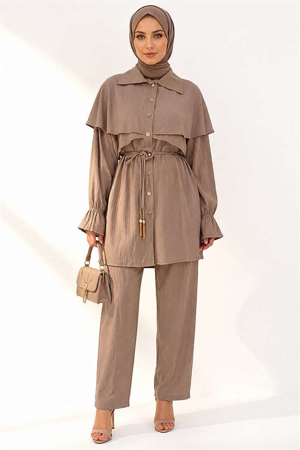 Mink Cape 2 Piece Set with Detailed Buttons