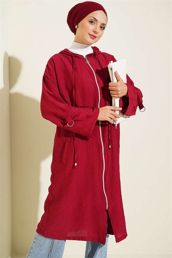 Hooded Jacket with Cape Detail, Burgundy