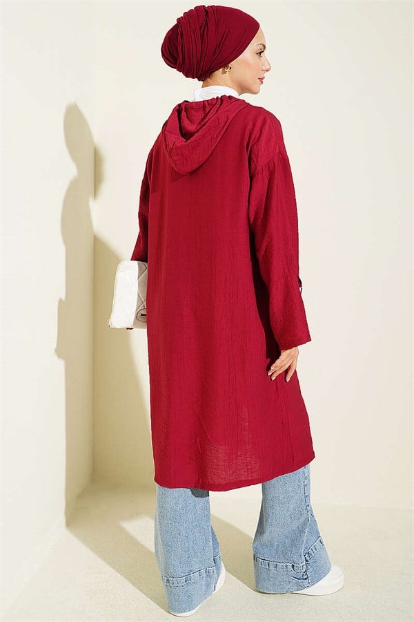 Hooded Jacket with Cape Detail, Burgundy