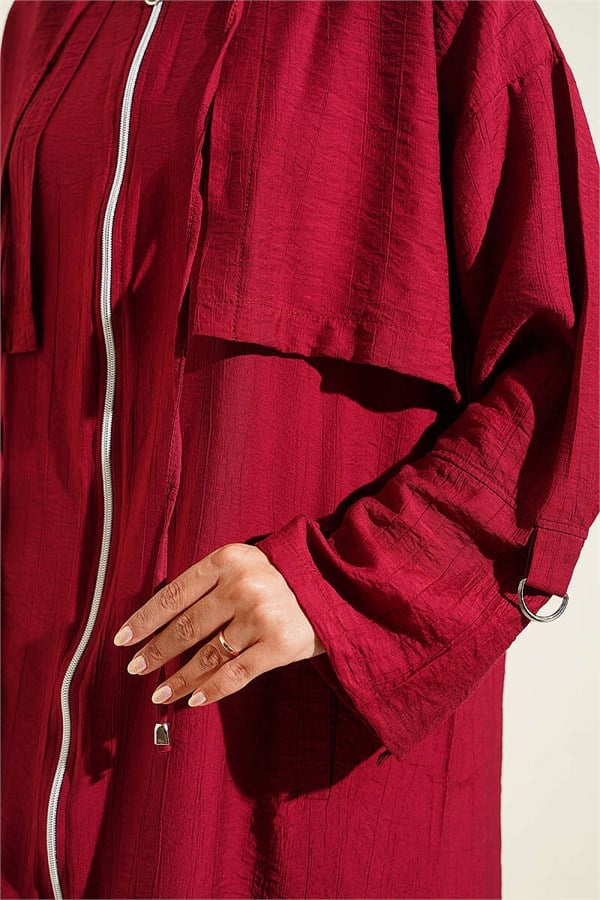 Hooded Jacket with Cape Detail, Burgundy