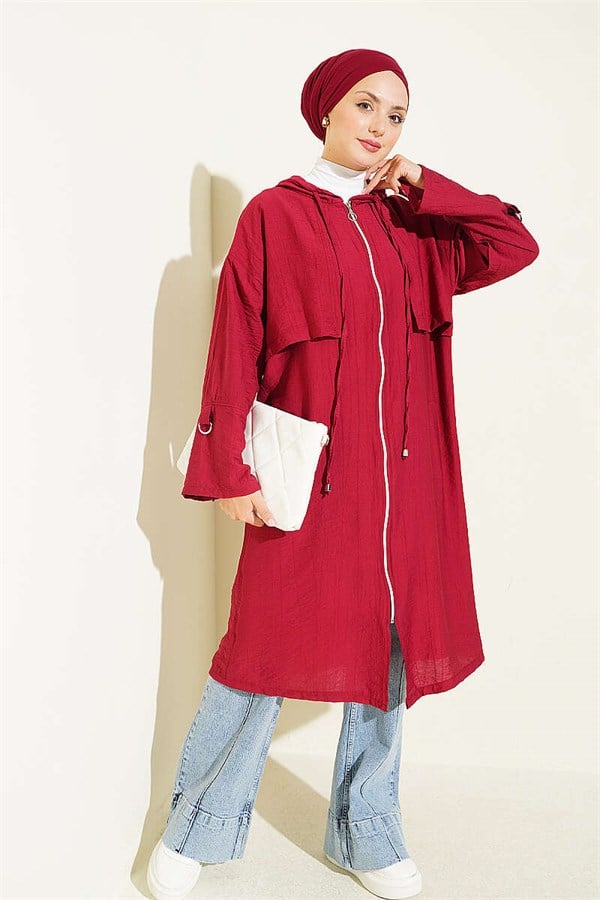 Hooded Jacket with Cape Detail, Burgundy