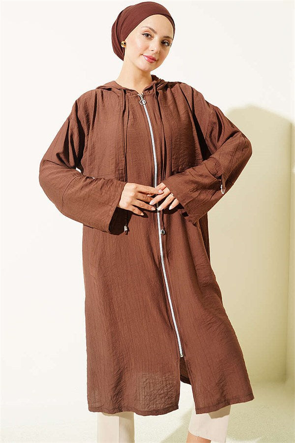 Hooded Jacket with Cape Detail, Coffee