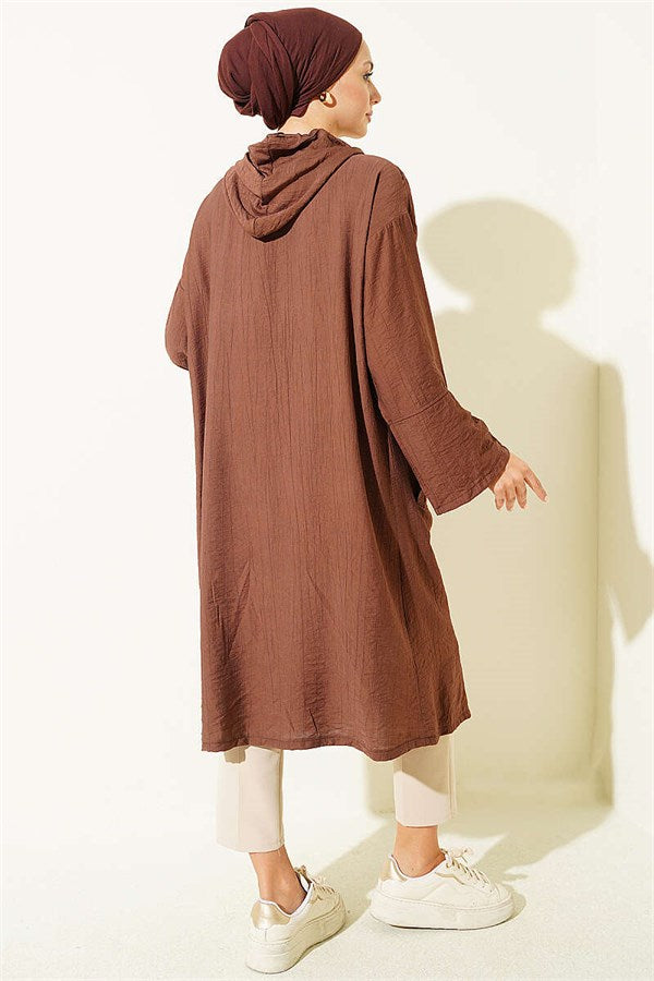 Hooded Jacket with Cape Detail, Coffee
