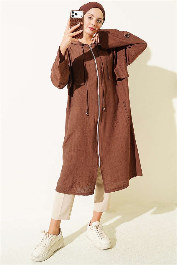 Hooded Jacket with Cape Detail, Coffee