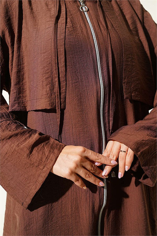 Hooded Jacket with Cape Detail, Coffee