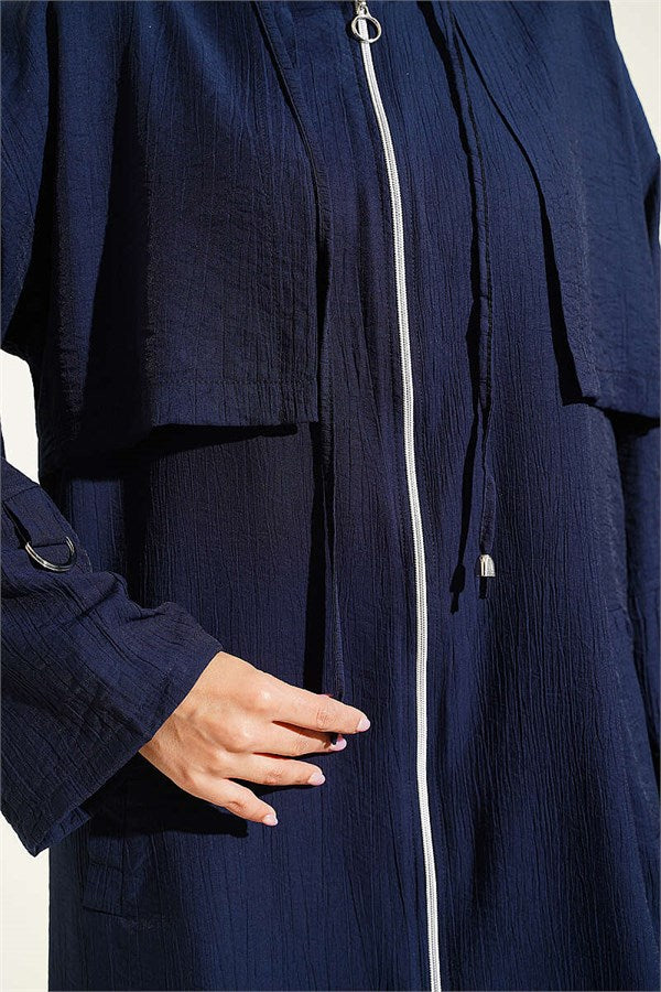 Hooded Jacket with Cape Detail, Navy Blue