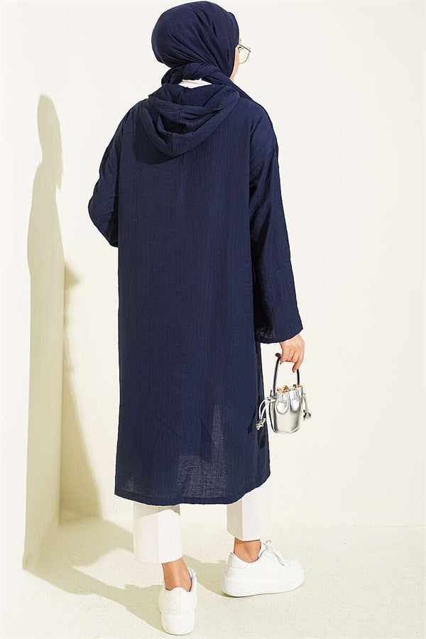 Hooded Jacket with Cape Detail, Navy Blue