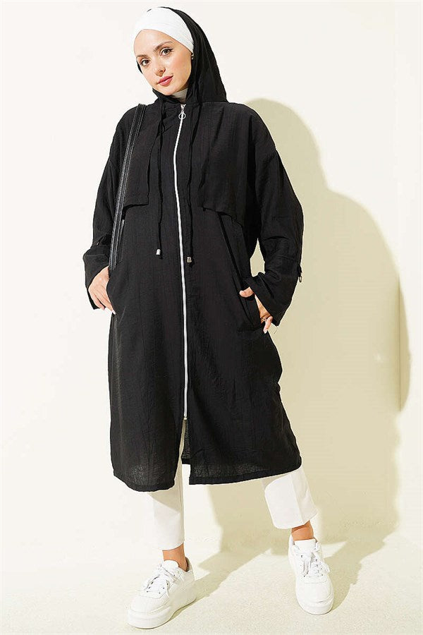 Hooded Jacket with Cape Detail, Black