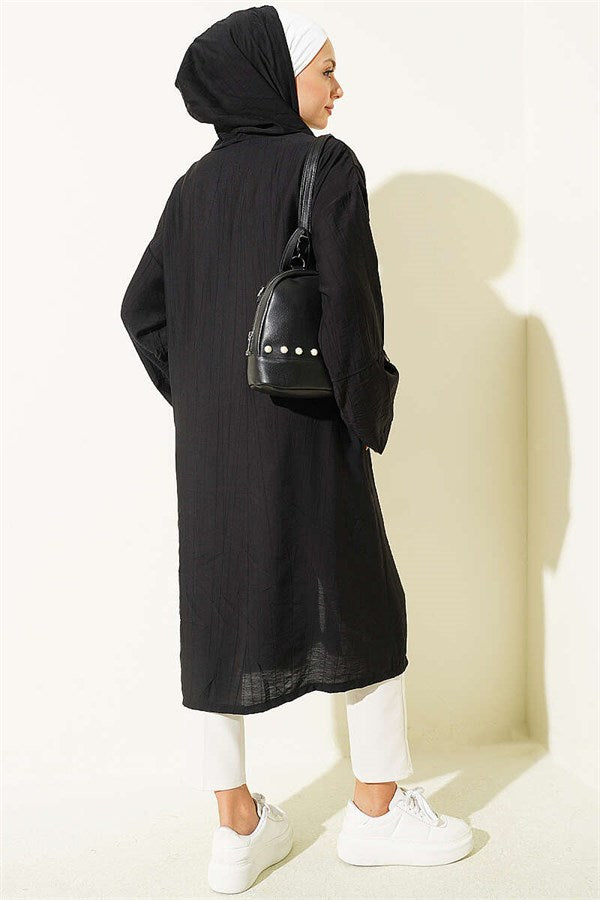 Hooded Jacket with Cape Detail, Black