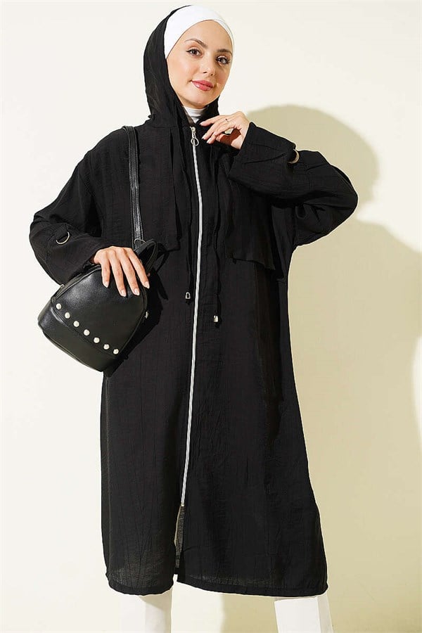 Hooded Jacket with Cape Detail, Black