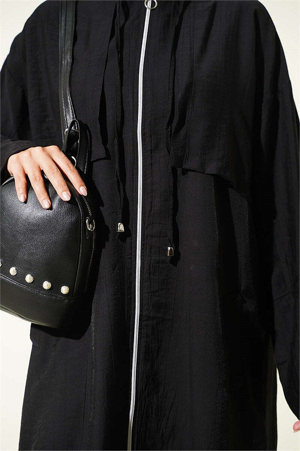 Hooded Jacket with Cape Detail, Black