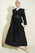 Cape Detail Belted Dress Black