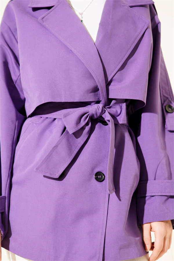 Short Trench Coat with Cape Detail and Belt, Lilac