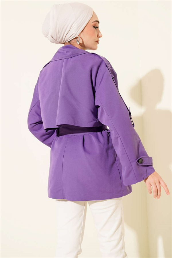 Short Trench Coat with Cape Detail and Belt, Lilac