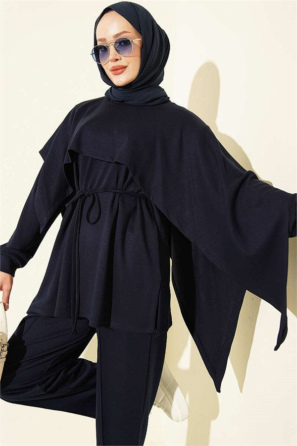 Cape Detail Modal 2 Piece Set Navy Blue
