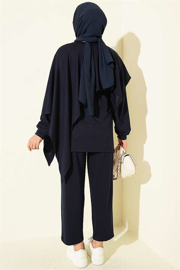 Cape Detail Modal 2 Piece Set Navy Blue