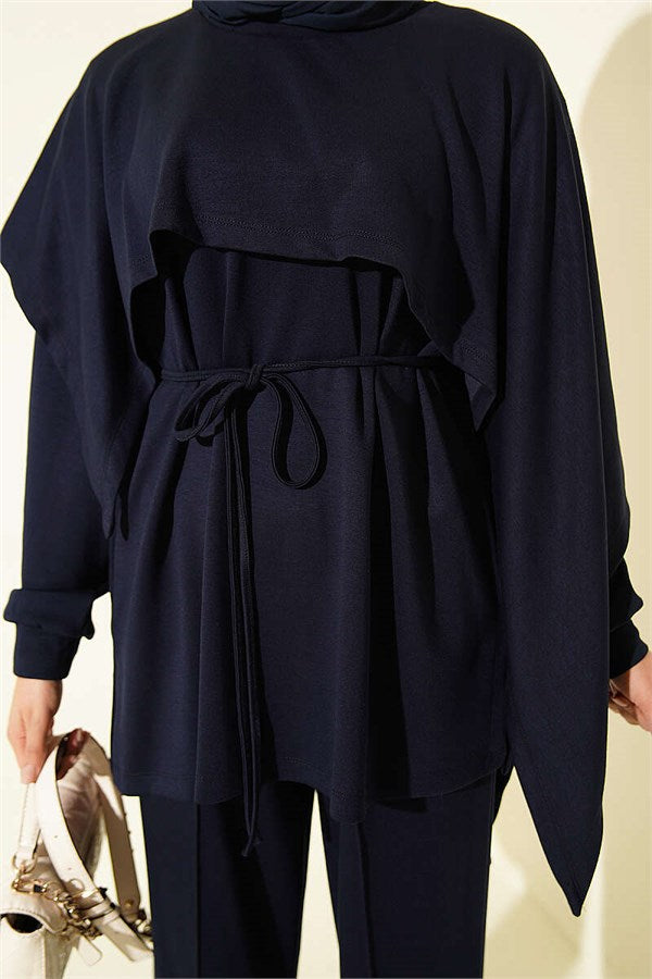 Cape Detail Modal 2 Piece Set Navy Blue