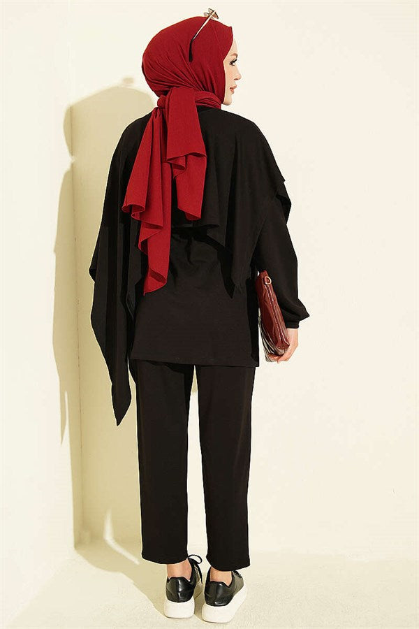 Cape Detail Modal 2 Piece Set, Black