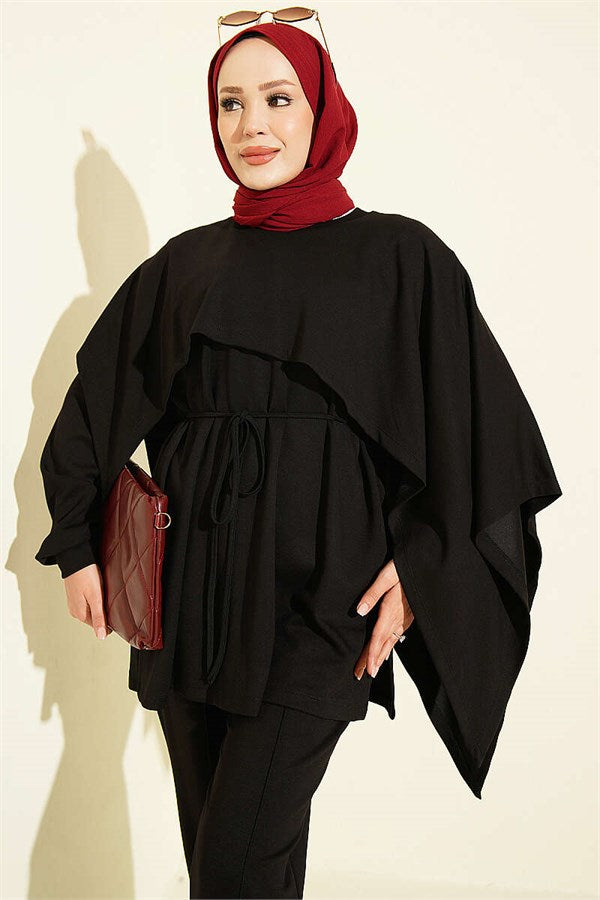 Cape Detail Modal 2 Piece Set, Black
