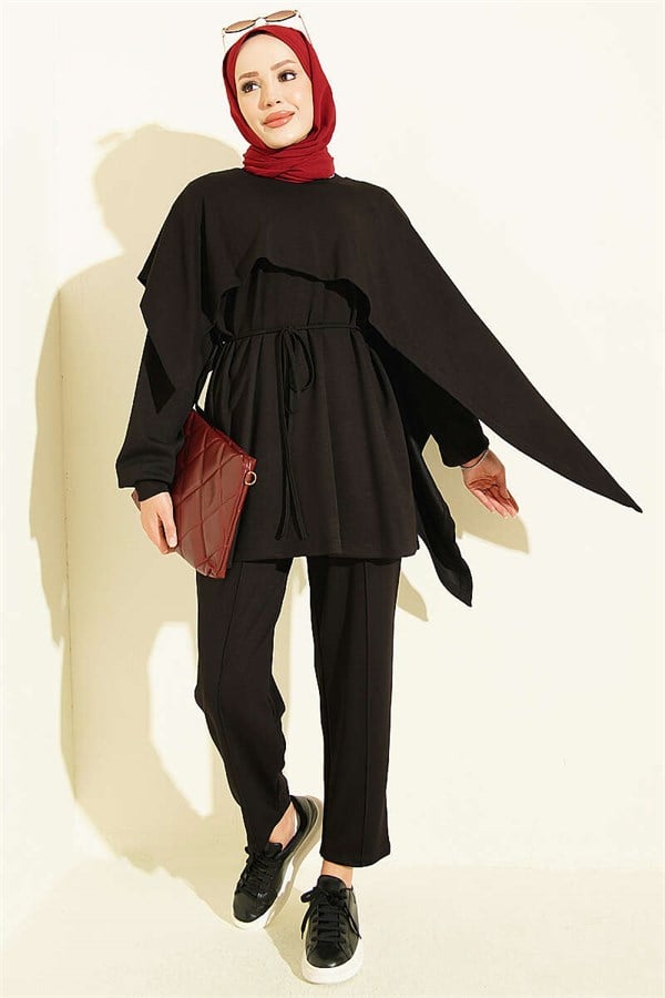 Cape Detail Modal 2 Piece Set, Black