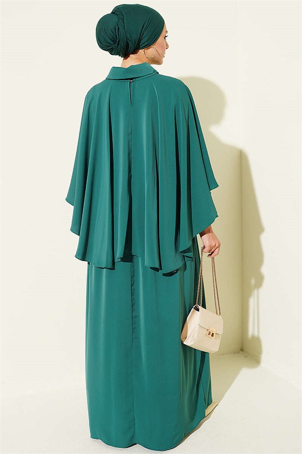 Cape Detail Sharmi Dress Green
