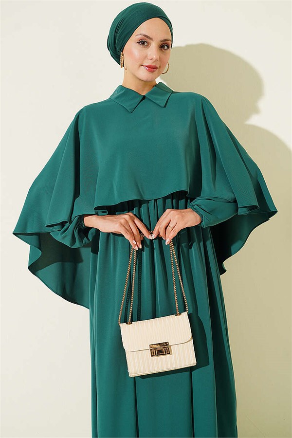 Cape Detail Sharmi Dress Green