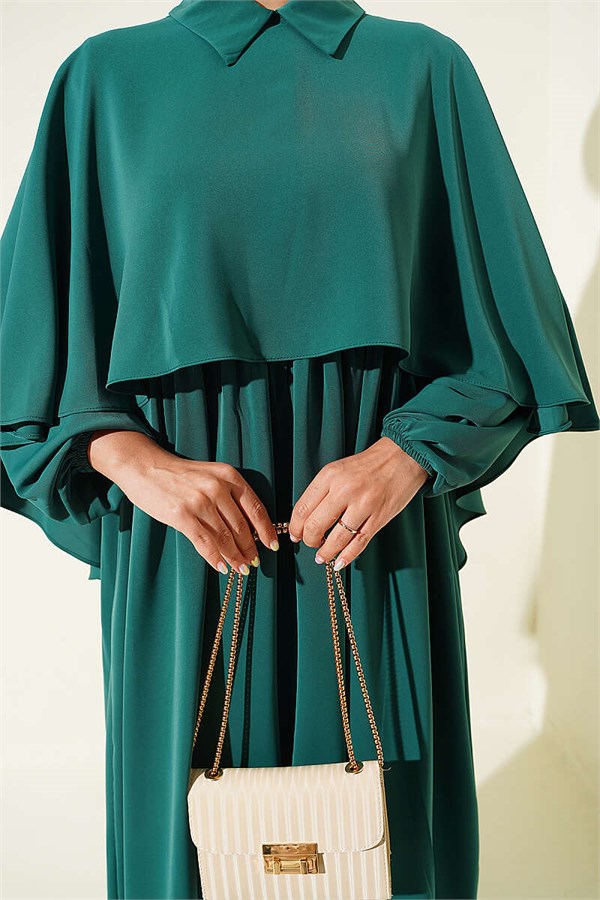 Cape Detail Sharmi Dress Green