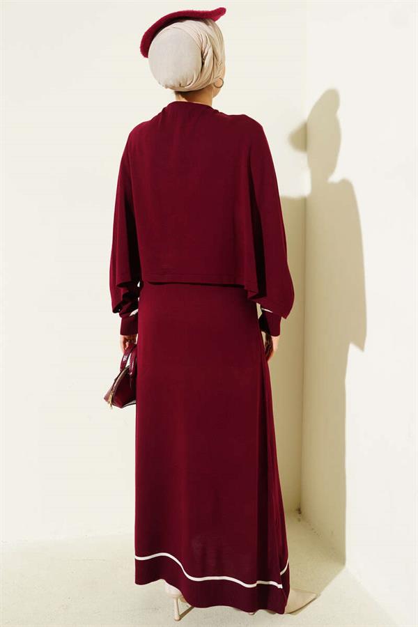 Cape Detailed Knit Dress Burgundy