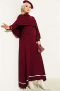 Cape Detailed Knit Dress Burgundy