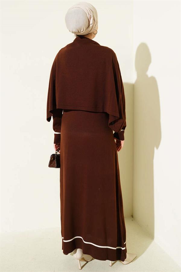 Cape Detailed Knit Dress Brown