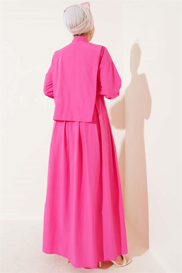 Half-Buttoned Dress with Cape Detail, Fuchsia