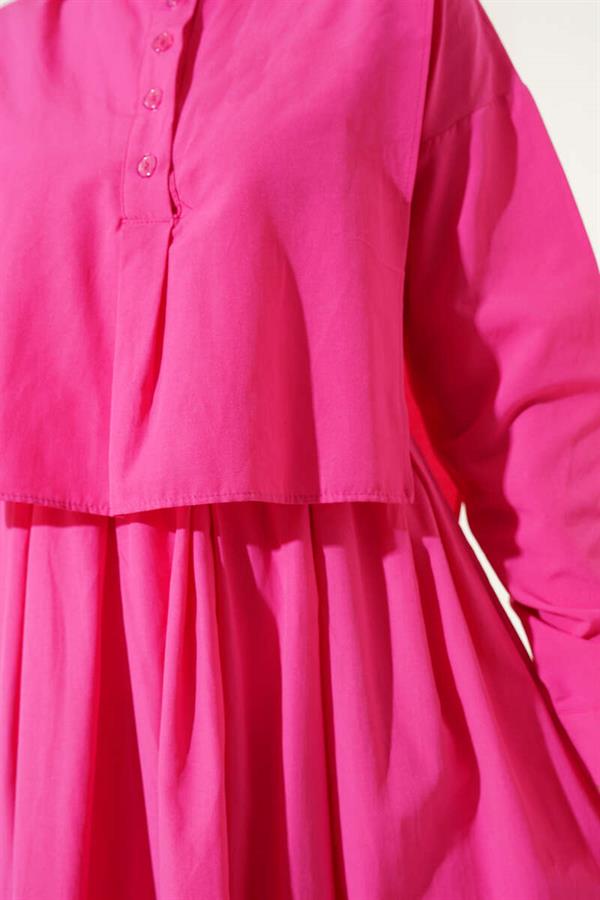 Half-Buttoned Dress with Cape Detail, Fuchsia