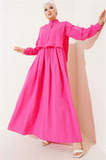 Half-Buttoned Dress with Cape Detail, Fuchsia
