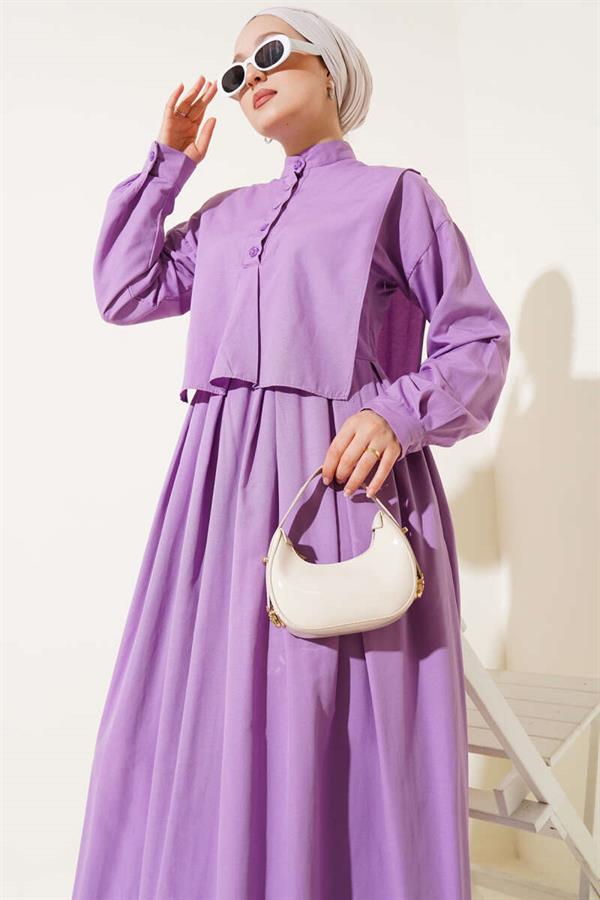 Half Buttoned Dress with Cape Detail, Lilac