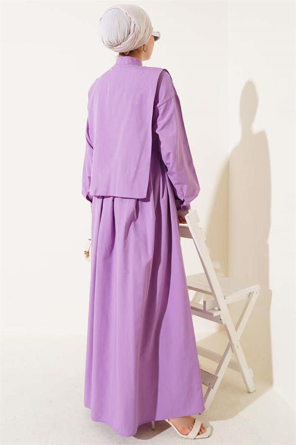Half Buttoned Dress with Cape Detail, Lilac